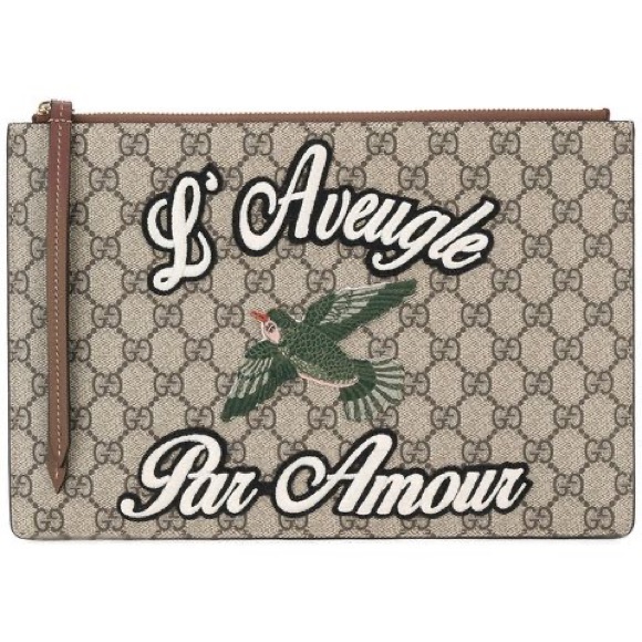 Gucci Canvas Leather Monogram Beige L'Aveugle Par Amour Pouch / Clutch - Picture 1 of 13